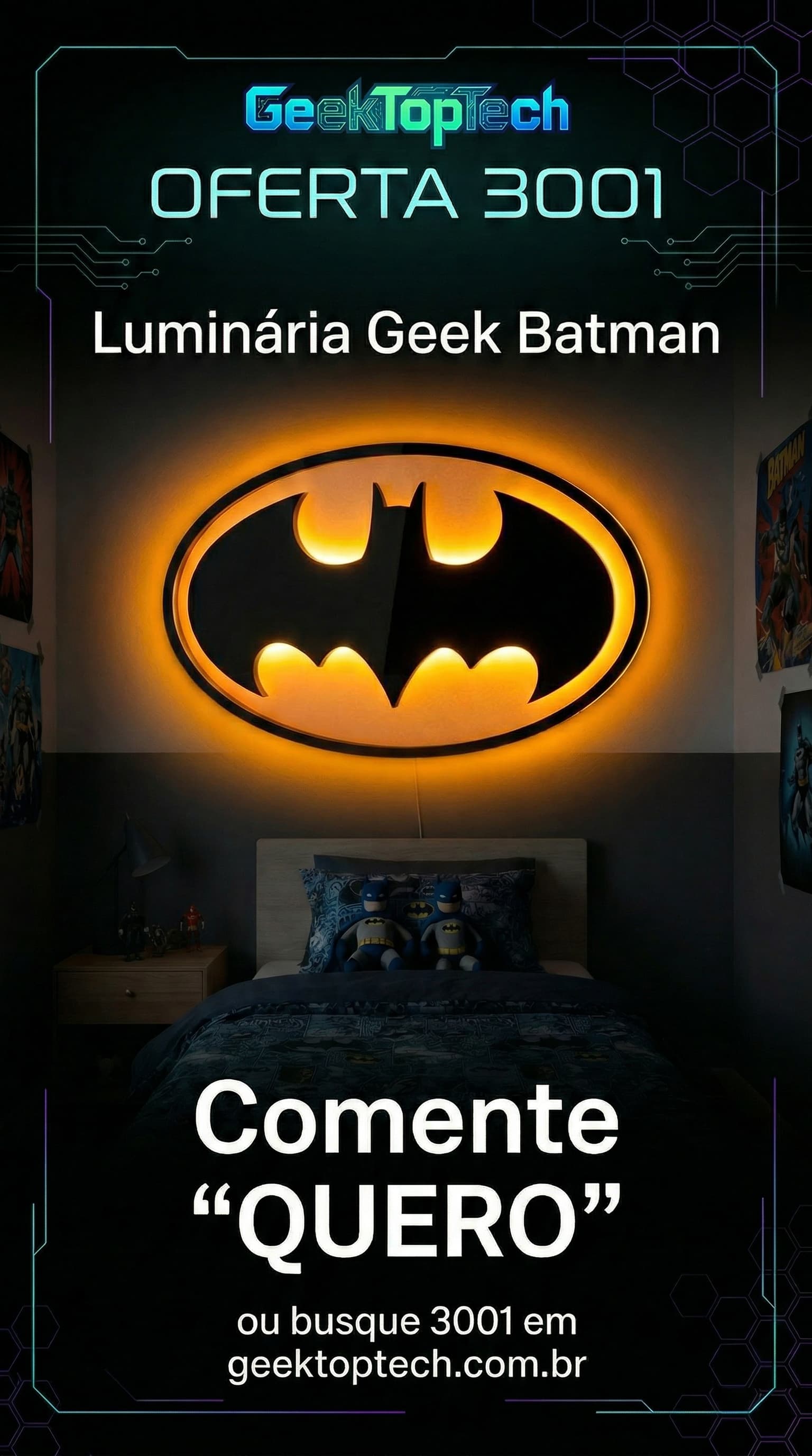Luminária Geek de parede Batman