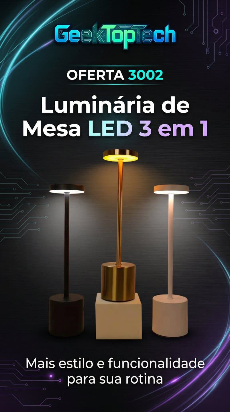 Luminária LED 3 em 1 Recarregável